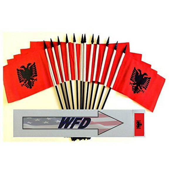 Pack of 12 4"x6" Albania Polyester Miniature Office Desk & Little Table Flags, 1 Dozen 4"x 6" Albanian Small Mini Hand Waving Stick Flags