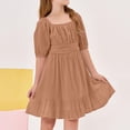 thumbnail image 4 of CCRFTGI Summer Dresses for Children Girls 10-12 Casual Dress Tie Backless Square Neck Ruffle Elastic Waist Birthday A-Line Mini Dress Khaki 12-13 Years, 4 of 5