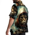 thumbnail image 3 of Retro Cat Men's Short Sleeve Spread Collar Poplin Button Down Casual Printed Summer Beach Unisex Shirts, 3 of 6