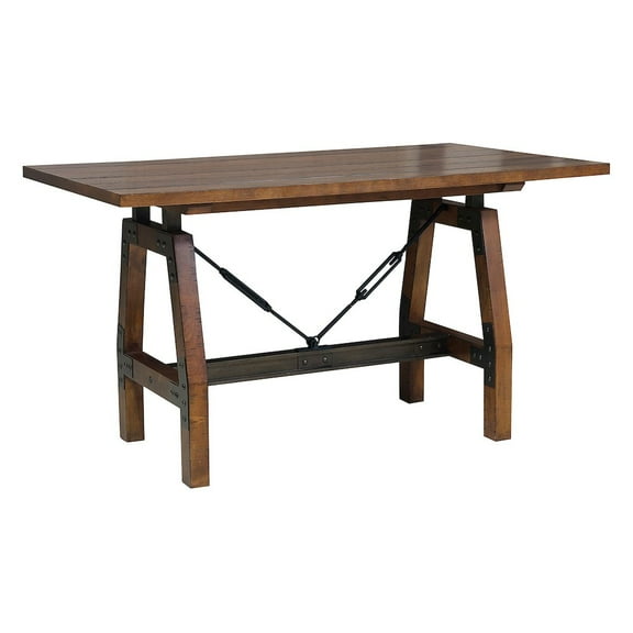 Lexicon Holverson Wood Counter Height Dining Table in Rustic Brown and Gunmetal