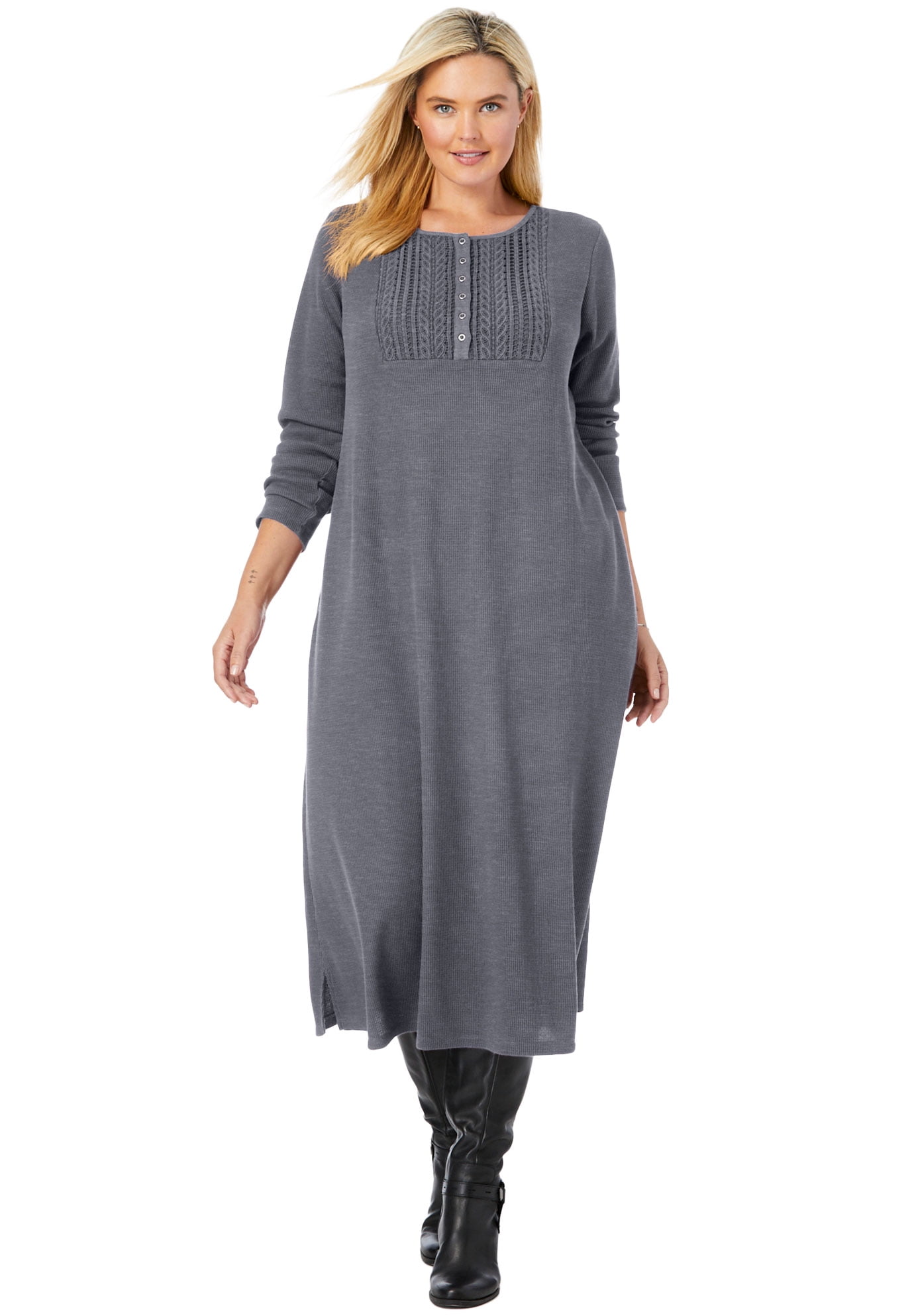 Thermal Knit Lace Bib Dress - Walmart 