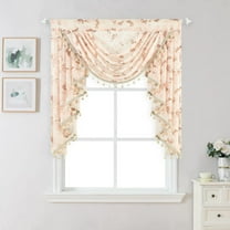 VOGOL Waterfall Valance 39x43 Inch - Sheer Voile, Vintage Pink Roses Print, Beaded Tassels, Farmhouse Style for Bedroom, Living Room, Nursery