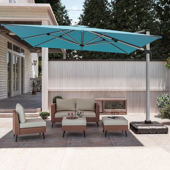 KAMEROUT Outdoor Patio 11 FT Large Cantilever Umbrella, Windproof Offset with 360-degree Rotation for Backyard, Pool, Lawn, Deck, Turquoise Blue