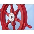 thumbnail image 3 of Handcrafted Model Ships Deluxe Class Dark Red Wood and Chrome Decorative Ship Steering Wheel 18" - Nautical Decorating, 3 of 4