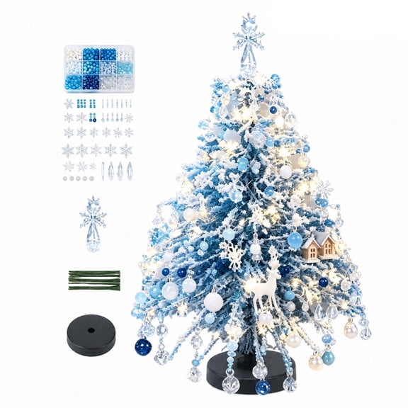 DIY Lighted Beaded Christmas Tree Kit, 3D Crystal Bead Tabletop Tree Set, Battery Box LED Christmas Craft Kits for Adults, Long-Lasting Holiday Home Decor Gifts