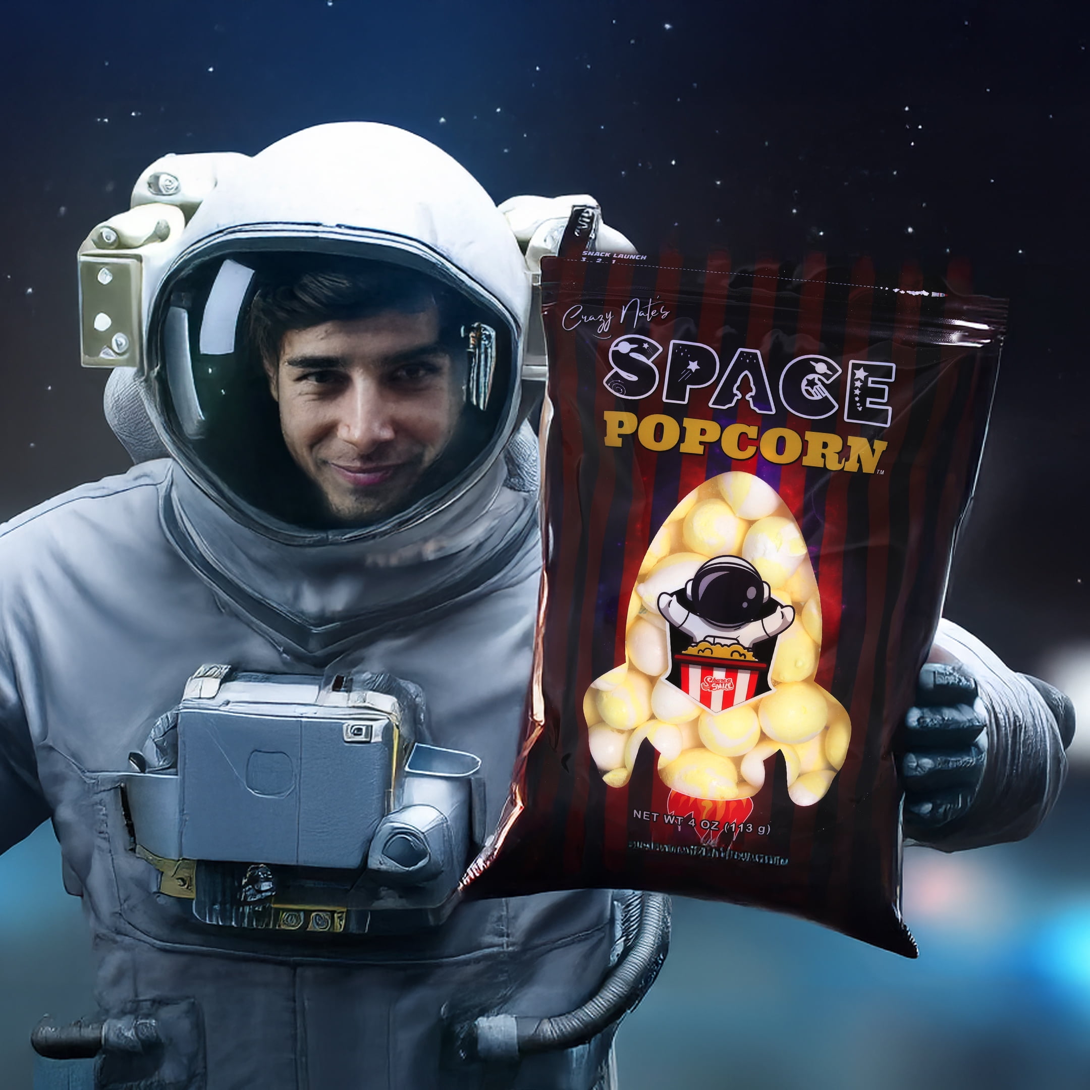 Crazy Nate's Space Popcorn™ - Freeze-Dried Butter Popcorn Taffy, Crunchy Gourmet Snack (6 Pack)