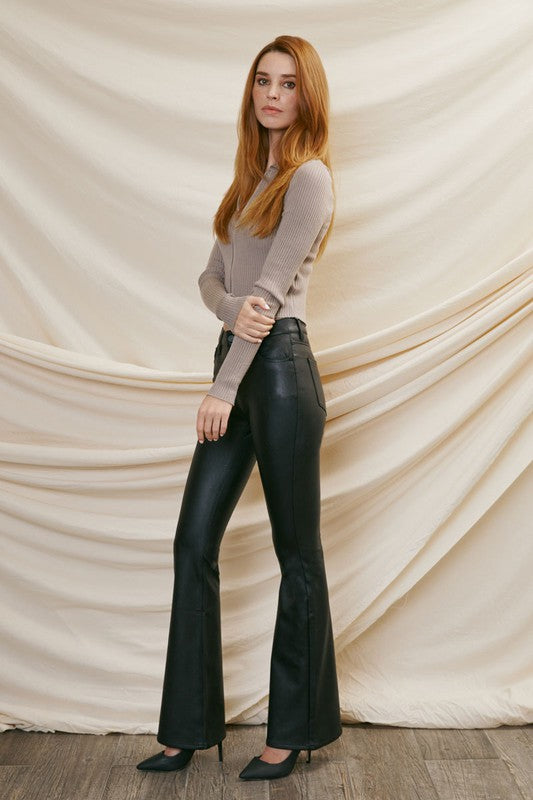 Kancan Mid Rise Faux Leather Flare Jeans - Walmart.com