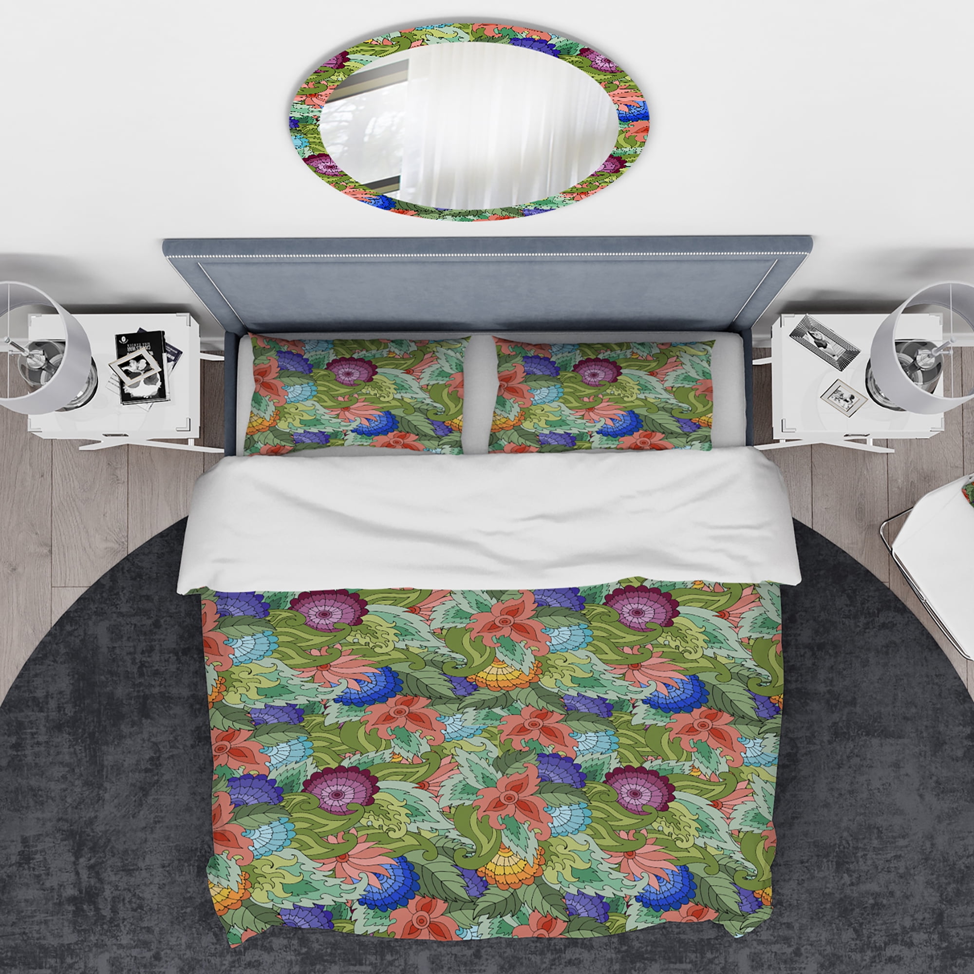 Designart 'Abstract Flowers and Leaves' Traditional Duvet Cover Set