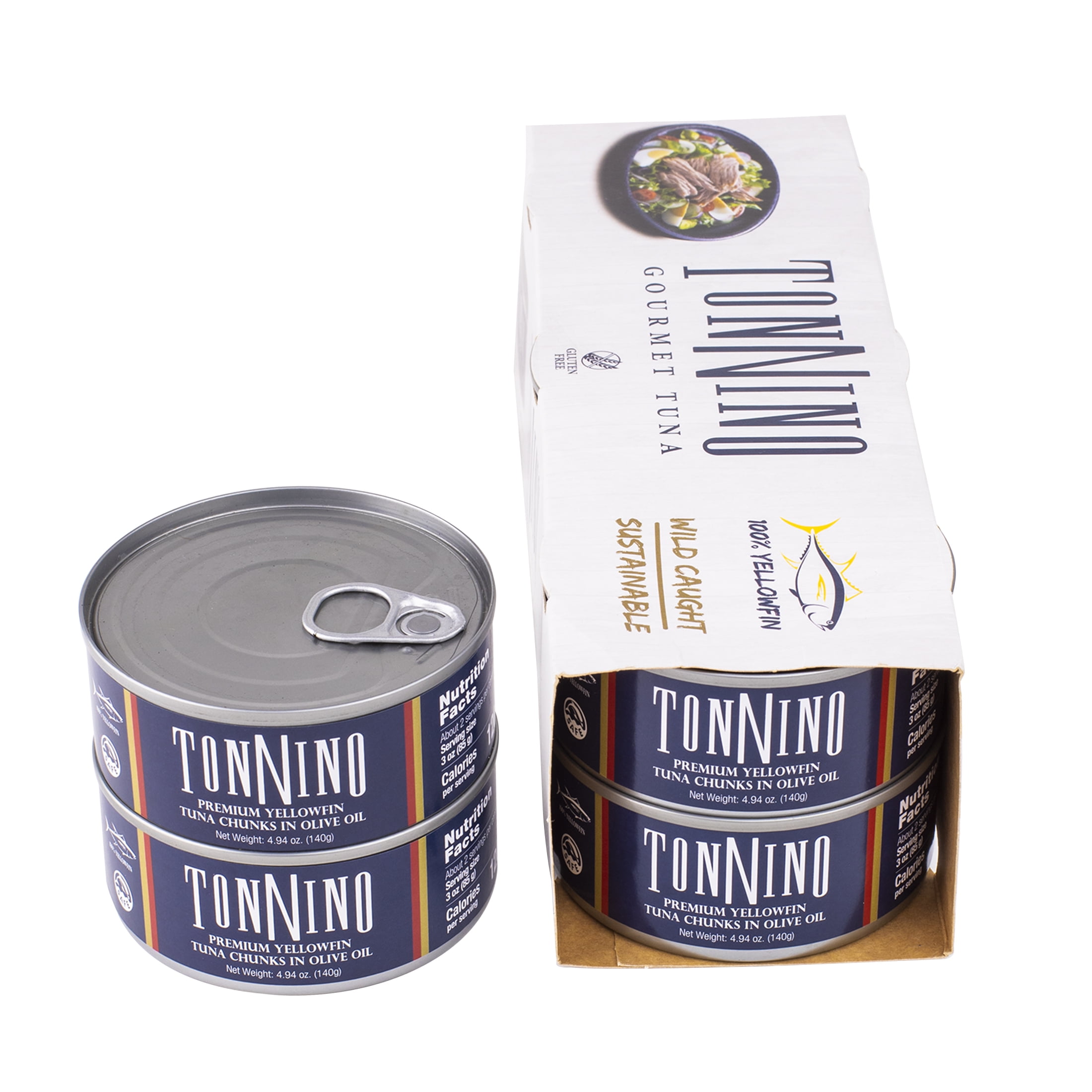 (6 pack) (6 pack) Tonnino Premium Yellowfin Tuna Chunks in Olive Oil, 4.94 oz, Cans, Wild Caught