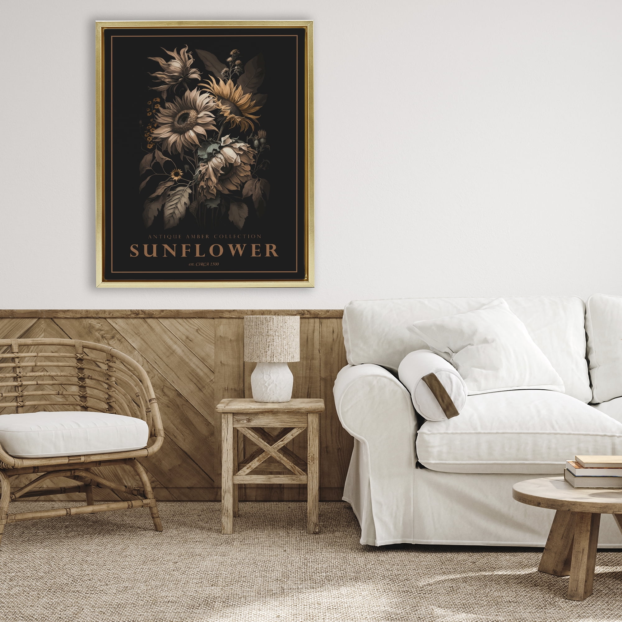 Stupell Industries Antique Sunflower Bushel Gold Framed Floater Canvas Wall Art, design by Christopher Giampietro