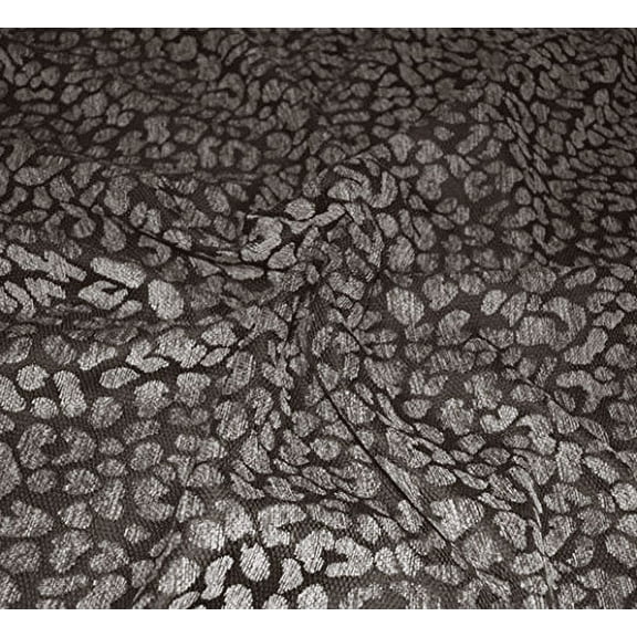 Chocolate Chenille Jacquard Leopard Spots Animal Print Upholstery Fabric By The Yard