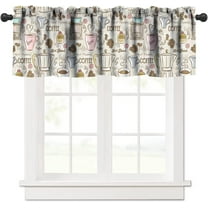 Modern Coffee Valance Curtain Vintage Espresso Machine Cupcakes Beans Design, Rod Pocket Valance Window Treatments 1 Panel Short Curtains for Kitchen Living Room Decor 54 x 18 in