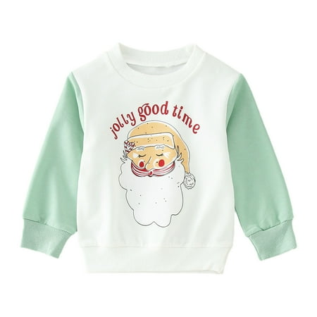 

KUNKASA Girls Sweatshirt Long Sleeve Pullover Toddler Boys Child Christmas Cartoon Letter Prints Loose Tops 18-24 Months