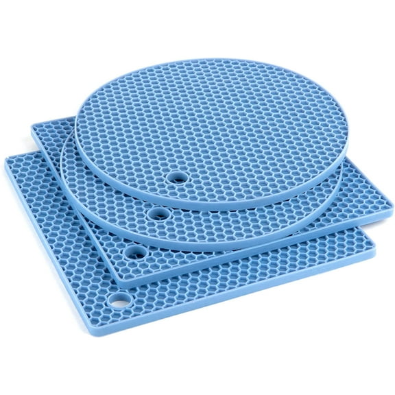 Hot Pads for Kitchen, Silicone Pot Holders for Hot Pots and Pans, Silicone Mats for Kitchen Countertops, Table, Flexible Easy to Wash and Dry, Blue