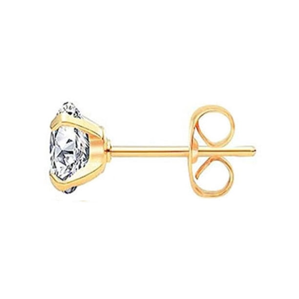 Pendientes con hebilla de mariposa y circonita redonda de 4 garras y aguja de soldadura de acero inoxidable 3A, elegantes, con clip para el hueso de la oreja para mujer