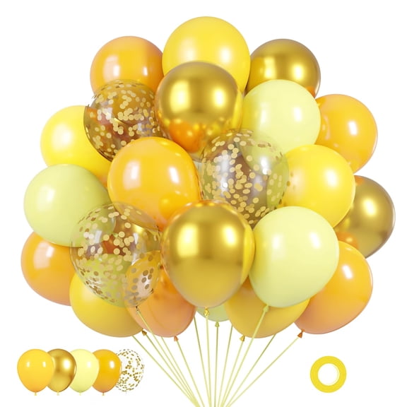 Yellow Balloons Set, 50Pcs 12in Matte Lemon Yellow Latex Balloons Metallic Gold Balloon for Birthday Wedding Baby Shower Party Decorations