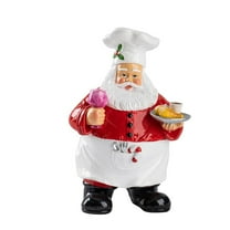 Figurines Tabletop Decor, Resin Chef Santa Statue Holding Bread and Wine, Christmas Cookie Jar Decoration, Kitchen and Dining Ornament