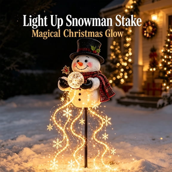Gnoradne Christmas Snowman Magic Fountain,Snowman Magic Fountain with Cascading Snowflake,Flowing Snowflake LED Christmas Garden Light for Christmas Outdoor Garden Yard Decor