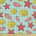 thumbnail image 2 of Ambesonne Coral Fabric by the Yard Upholstery, Cartoon Starfish Seashell, 1 Yard, Mustard Pale Blue and Pink, 2 of 5