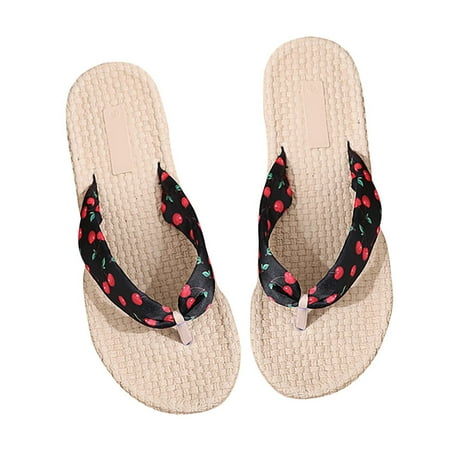 

CYMMPU Women s Slippers Clearance Imitation Straw Espadrille Women s Sandals Floral Flat Beach Flat-heel Clip-on Women s Slippers