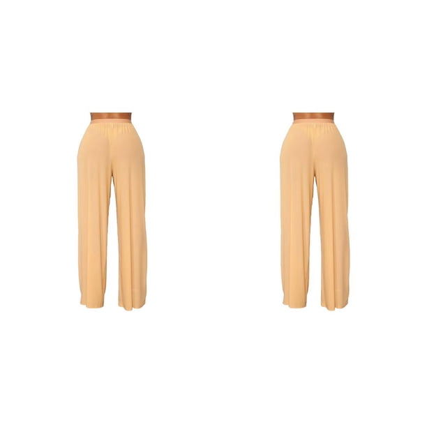 Naiovety Pantalones de playa para mujer Ropa de playa de color sólido Pantalones sueltos transparentes Negro M Albaricoque S 2piezas