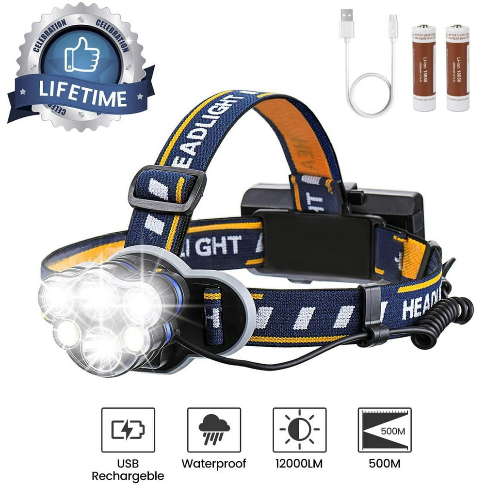 Led Headlamp 12000 Lumens, Ultra Bright Headlight Rechargeable 8 Modes