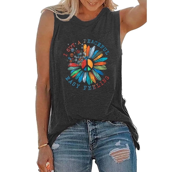 KimSoong Women Peace Love Shirt 70s Hippie Shirts Sunflower Graphic Shirt Vintage Hippy Gifts Sleeveless Tees Tops