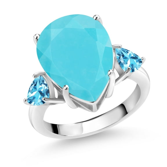Gem Stone King 7.16 Ct Pear Shape Green Turquoise Swiss Blue Topaz 925 Sterling Silver Ring (Size 5)