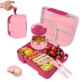thumbnail image 1 of Primlect Bento Caja, Juego de 3 Compartimentos para Almuerzo Infantil, con Frasco de Comida Aislado a Prueba de Fugas, Rosa, 1 of 7
