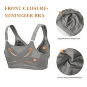 Exerin Women's Front Closure Full Coverage Wirefree Posture Back Plus Size Bra(Grey,44DD)