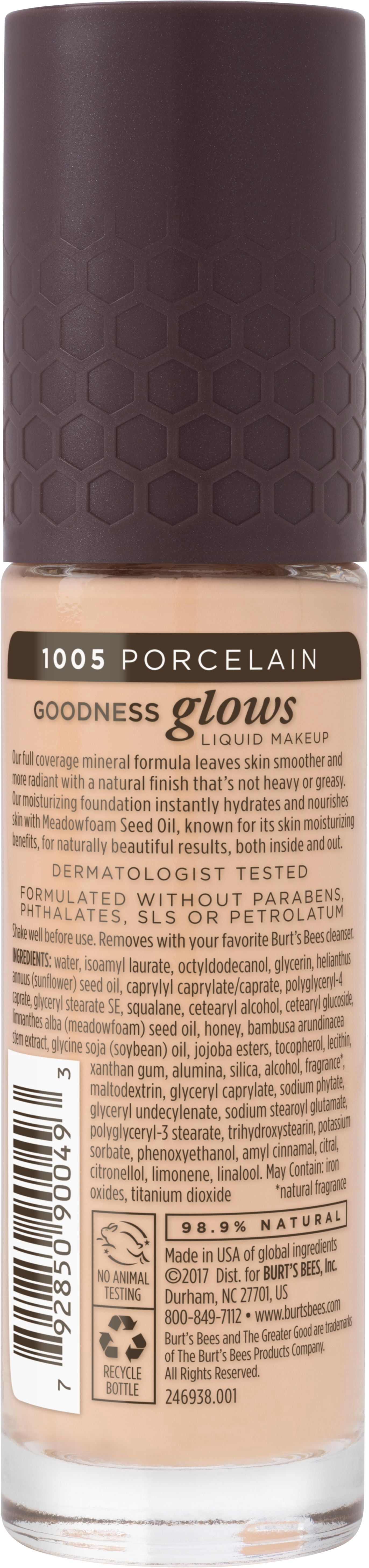 Burts Bees Goodness Glows Liquid Foundation, Porcelain - 1.0 Ounce