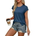 thumbnail image 4 of Plebaso Women's Casual Summer Tops Cap Sleeve T Shirts Crew Neck Loose Side Split Tee Womens Clothes, 4 of 7