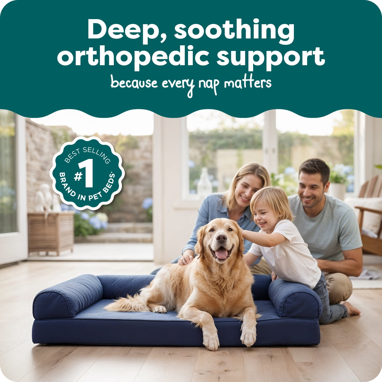 FurHaven Quilted Orthopedic Sofa Pet Bed, Navy, Medium, 1 Count