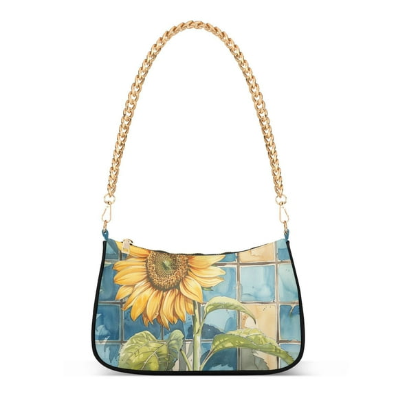 Sunflower with GridsWomen Small Shoulder Bag Crossbody Tote Hobo Bags Purse Clutch Handbags with Chain Strap for Women