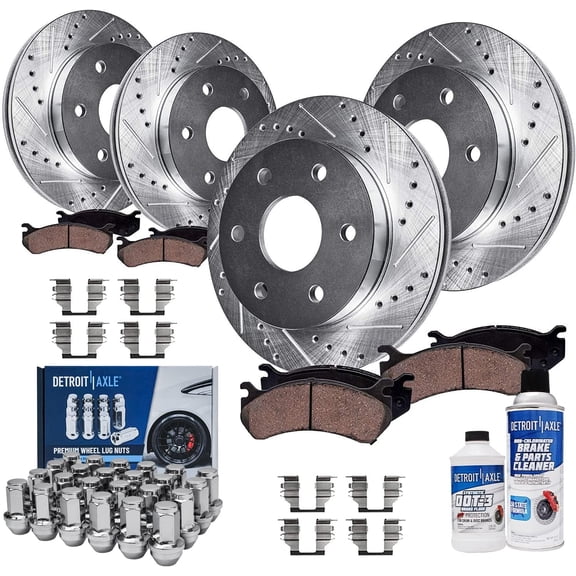 Detroit Axle - 4WD Brake Kit for 2004-2008 Ford F-150, 2006-2008 Lincoln Mark LT Front and Rear Drilled Rotors Ceramic Brake Pads Wheel Lug Nuts: 4x4 Models with 6-Lug