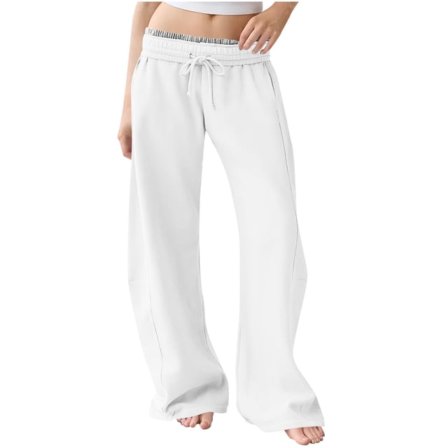 Plebaso Womens Wide Leg Sweatpants Drawstring Open Bottom Joggers Loose Lounge Trousers with Pockets