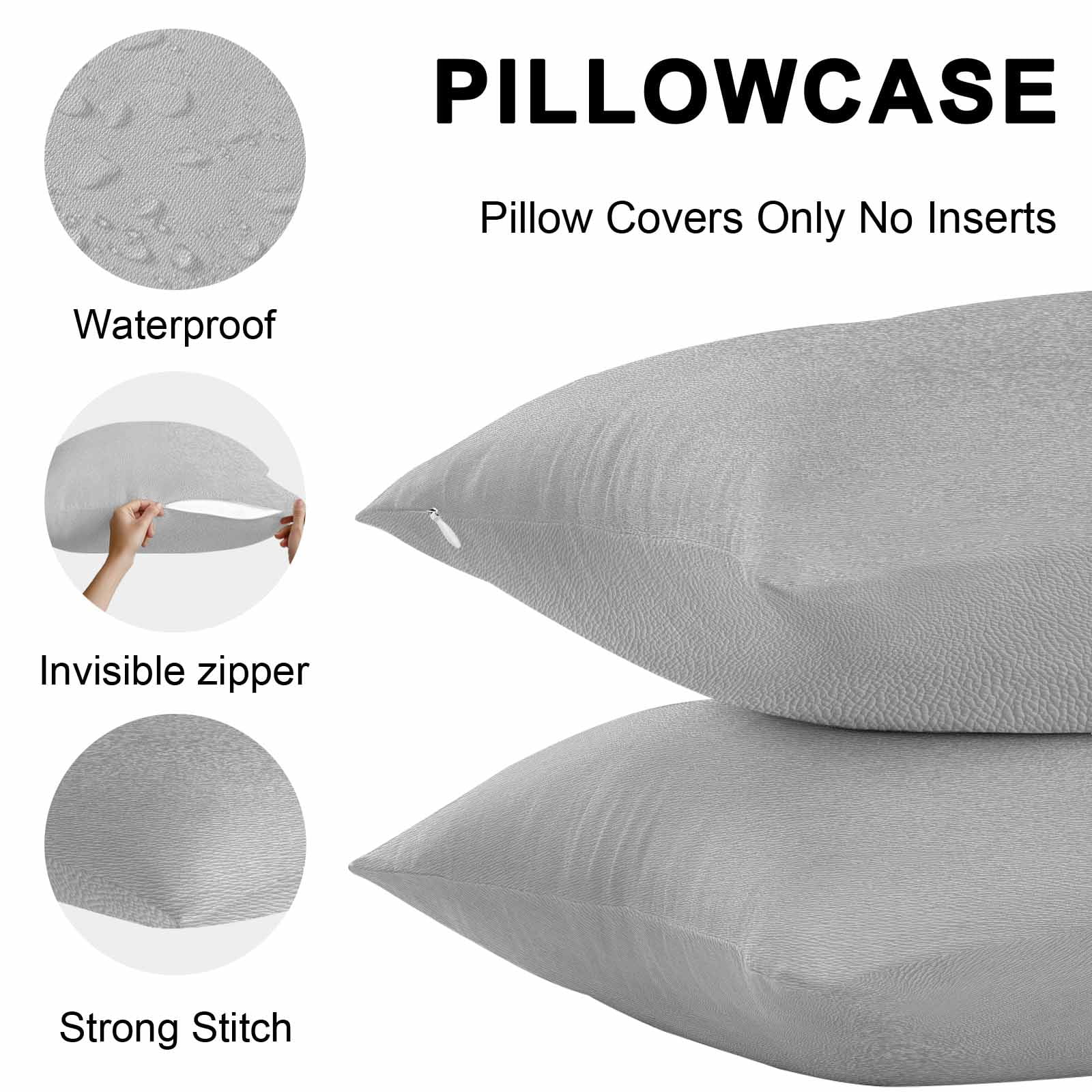 Grey Outdoor Pillow Covers 20x12 Inch Lumbar Pillow Covers Set of 2 Waterproof Decorative Throw Pillow Cases Vintage Leather Patterned Texture Solid Modern Cushion Covers for Patio Furniture Garden