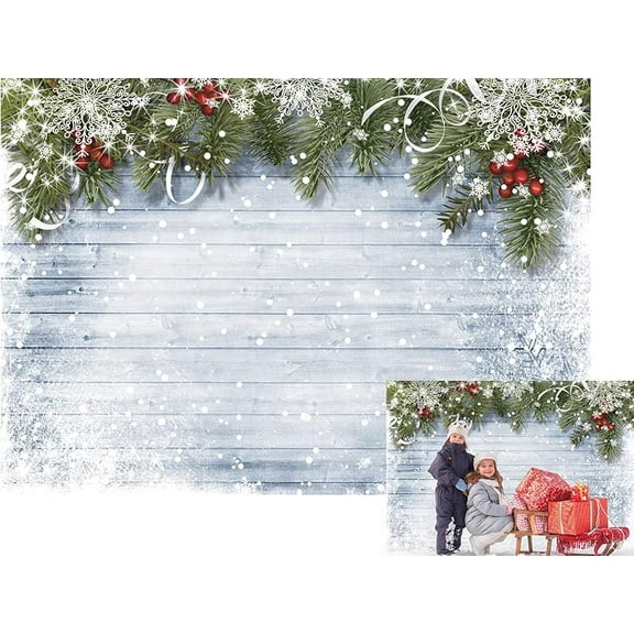 Winter Christmas Backdrop 7x5ft Snowflake and Pine Branch Wooden Wall Backdrop Xmas Eve Wood Wall Photo Backdrop Holiday Decor Photo Props