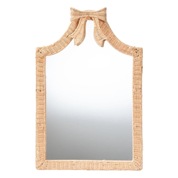 bali & pari Natural Rattan Wall Mirror - Handwoven Arched Mirror with Scalloped Corners