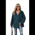 thumbnail image 1 of Camisas de con Botones para Mujer, Elegantes, Informales, de Larga, Holgadas, con Bolsillo, Azul Pavo Real, Talla S, 1 of 10