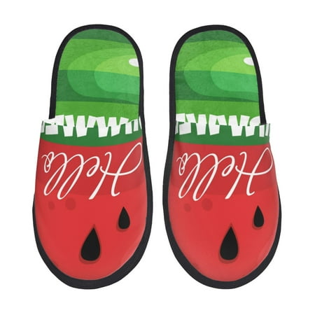 Balery Watermelon Hello Summer Slient Indoor Furry Fleece Comfort House Shoes Soft Non-Slip Home Shoes Cotton slippers House Slippers-- Medium