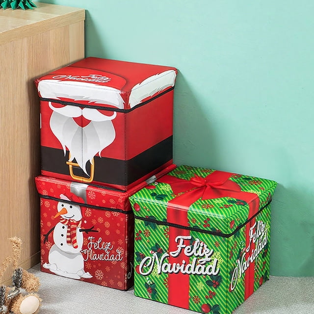 Taburete de Almacenaje para El Hogar, Caja de Regalo Navideña | Material No Tejido | Color Verde | 30 X 32 Cm | 1,2 Kg | Plegable y Transpirable | Ideal para Juguetes y Decoración