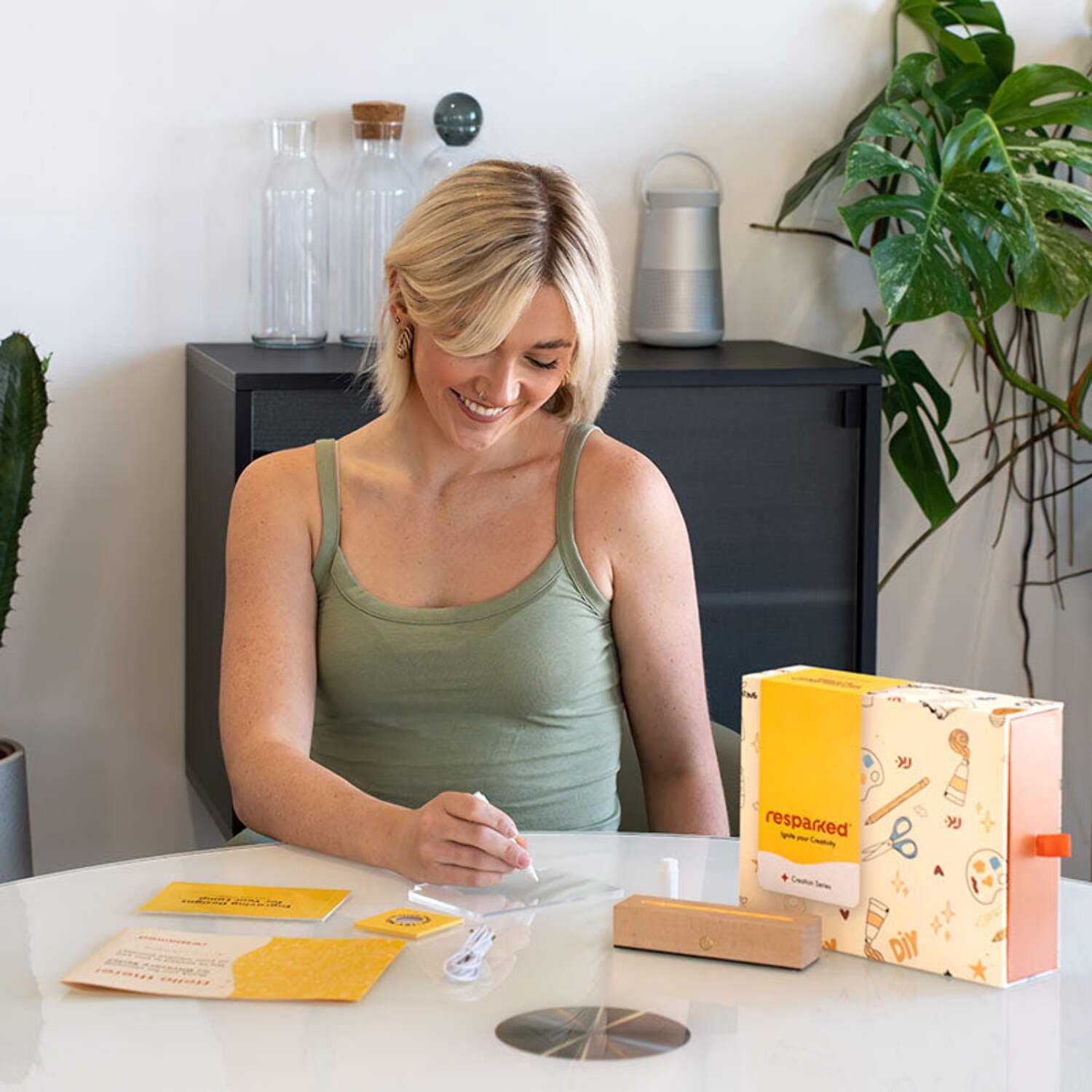 Resparked Creation Series Acrylic Lamp Crafting Kit – Personalized Engraving, Rechargeable Base, Step-by-Step Instructions, Stencils, and Practice Material for Home Décor or Gift-Giving