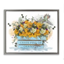 Stupell Industries Crate Full Of Grateful Botanical & Floral Painting Gray Floater Framed Canvas Art Print Wall Art, 31 x 25