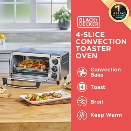 BLACK DECKER 4-Slice Convection Oven, Stainless Steel, Curved Interior fits a 9 inch Pizza, TO1313SBD