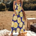 thumbnail image 3 of Yellow Daisies Blue Background Floral Print Women's Summer Dresses 2025 Beach Casual Sleeveless Floral Print Tank Loose Sundress, 3 of 8