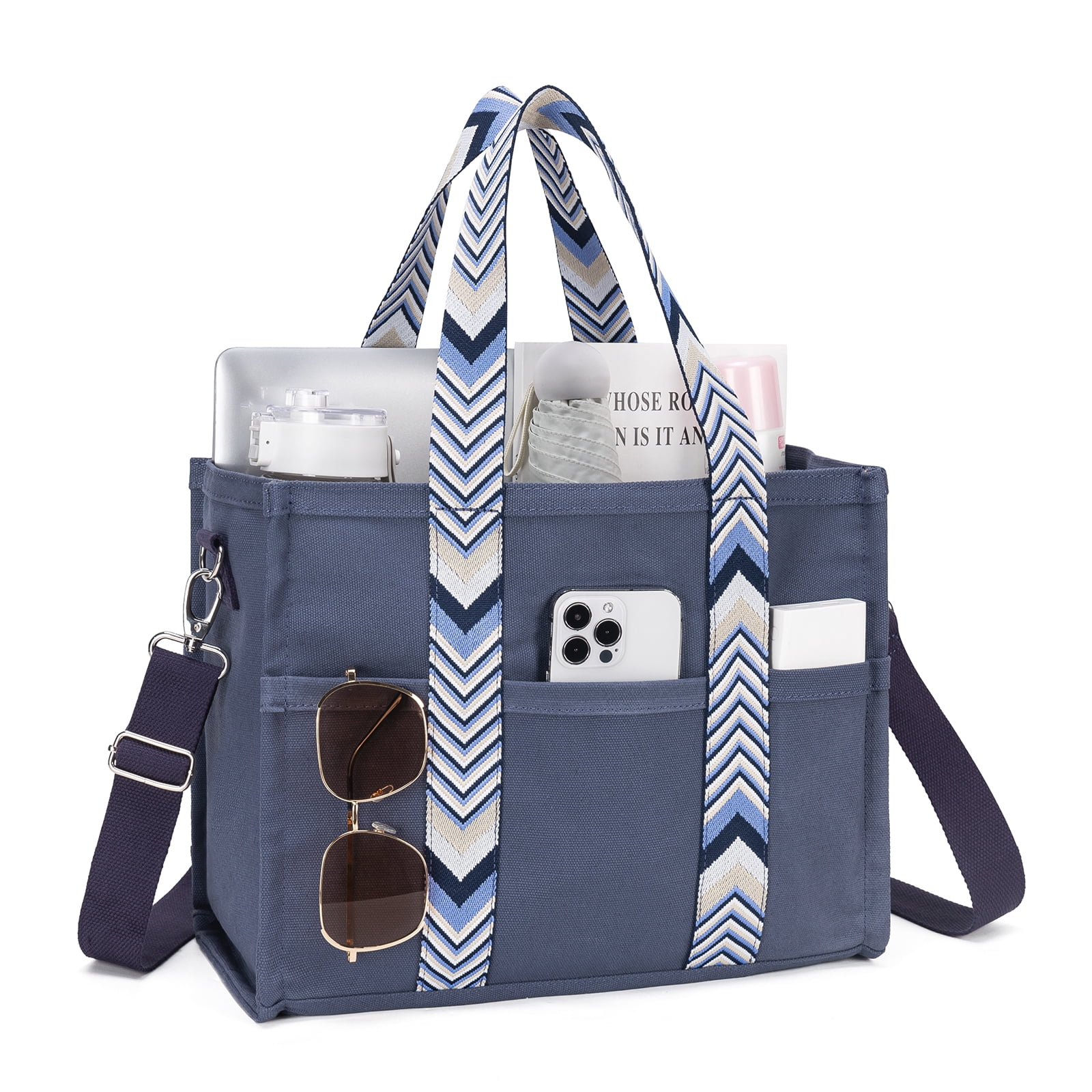 Kabaqoo Canvas Tote bag with Purse Bag Organizer Insert, Travel Tote Handbag Shoulder Bag with Zipper