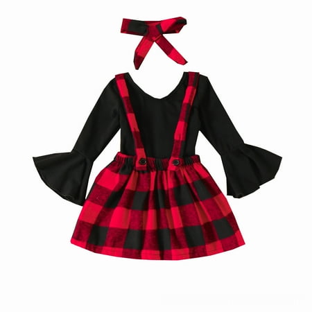 

Baby Girls Plaid Autumn Long Sleeve Romper Bodysuit Suspender Dress Headbands Set Clothes 4 Month Baby Girl Clothes
