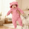 thumbnail image 4 of Infant Girls Fleece Romper - Warm Windproof Long Sleeve Winter Romper With Bear Ears Hood Baby Girl Winter Clothes Newborn Baby Boy Photoshoot Outfits 0-3 Months, 4 of 6