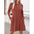 thumbnail image 4 of Long Sleeve Dress for Women Tunic Sweater Dresses with Pockets Fashion Buttons Side Brick Red XXL, 4 of 9